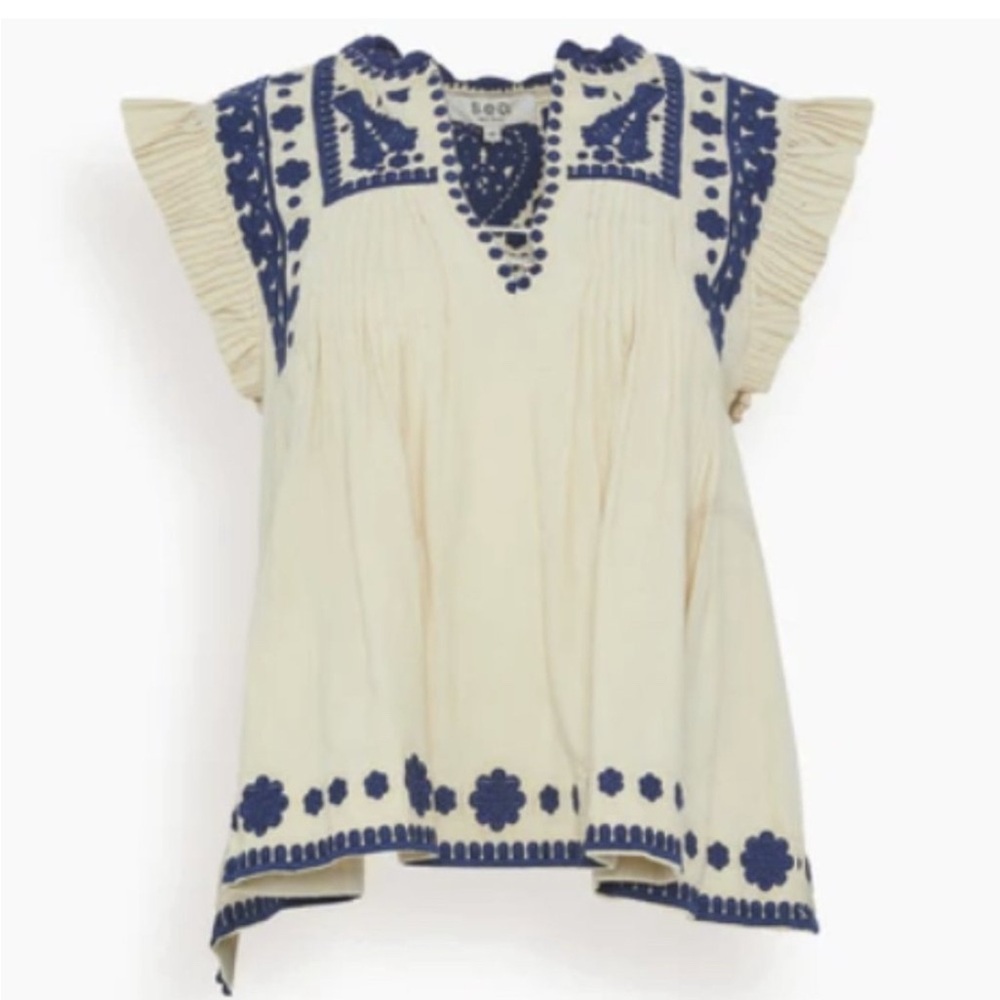 Sea New York Holly Soutache Top in cream and blue